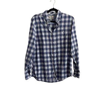 Report Collection Men M Blue Plaid L/Sleeve Linen/Cotton Blend Button Up Shirt